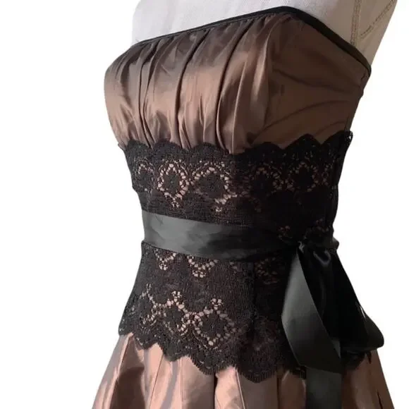 Jessica McClintock Gunne Sax strapless cocktail mini dress tulle satin lace 7 2 - Picture 6 of 12